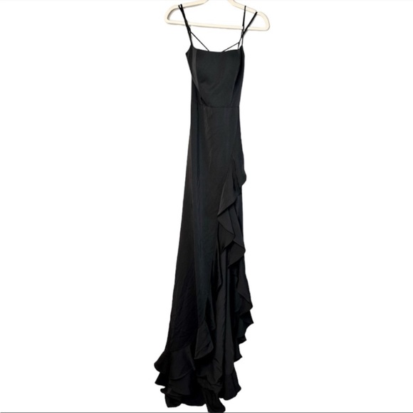LA FEMME Black Flutter Slit Trumpet Gown size 00 - Picture 6 of 10